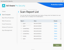 Showing the Ad-Aware Pro Security report list